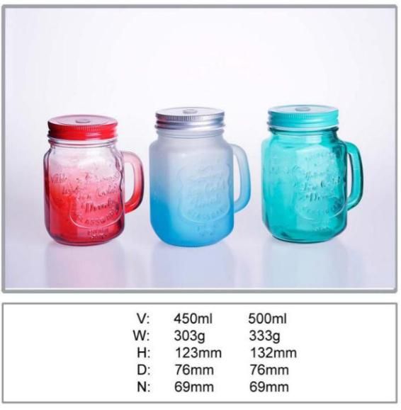 16oz Glass Drinks Mason Jars with Metal Lid and Handle 480ml