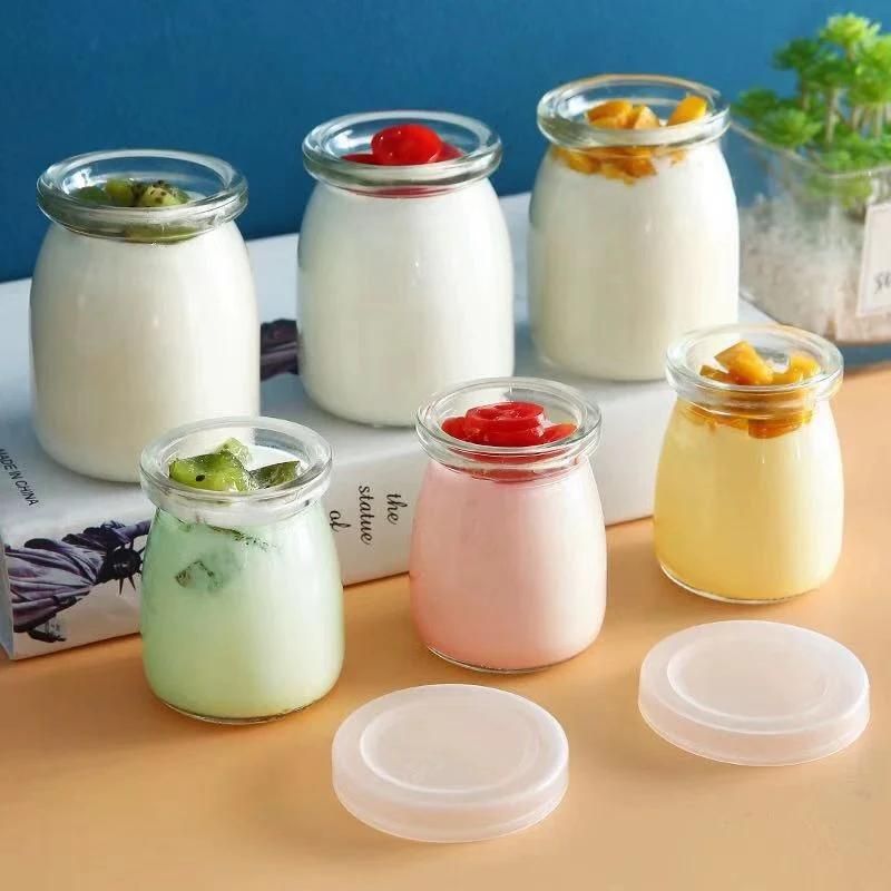 Clear Glass Jars with Lids, Glass Yogurt Container with Lids (PE) , Replacement Glass Pudding Jars Yogurt Jars, Glass Container