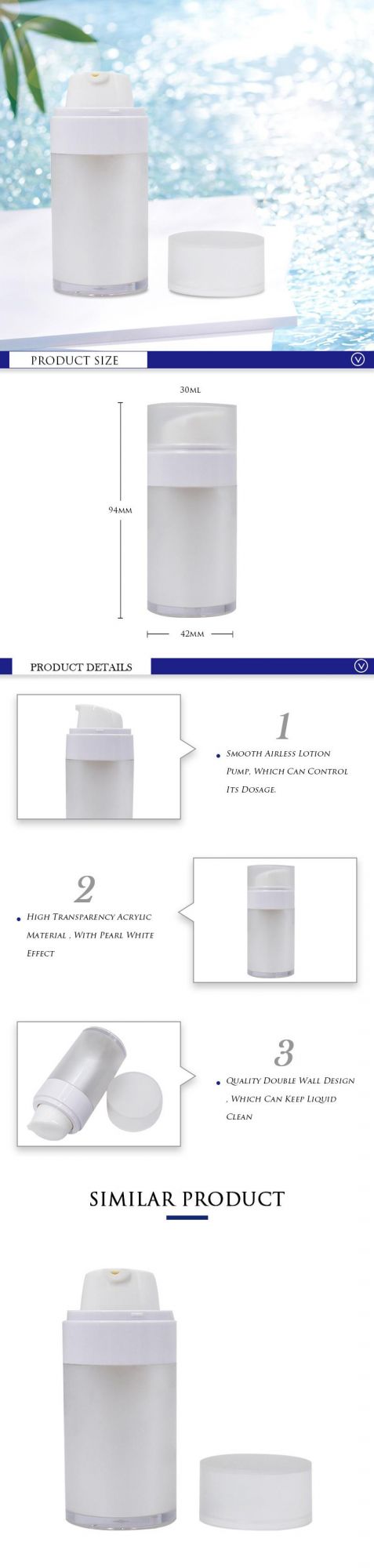 Factory Empty Acrylic Plastic Serum Bottle Airless Pump Bottle 30ml