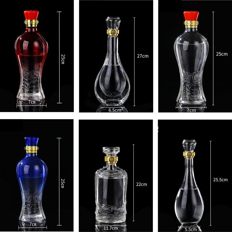 Custom 750ml 500ml 375ml 50cl 75cl 2L 100ml 200ml 300 Wholesale Empty Crystal Glass Tube Wine Bottle with Caps for Liquor Beverage Vodka Red Wine Whisky Brandy