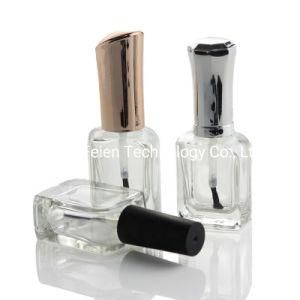 Design 10ml Fashionable Mini Clear Square Nail Polish Gel Glass Bottle with UV Gold Silver Black Brush Cap