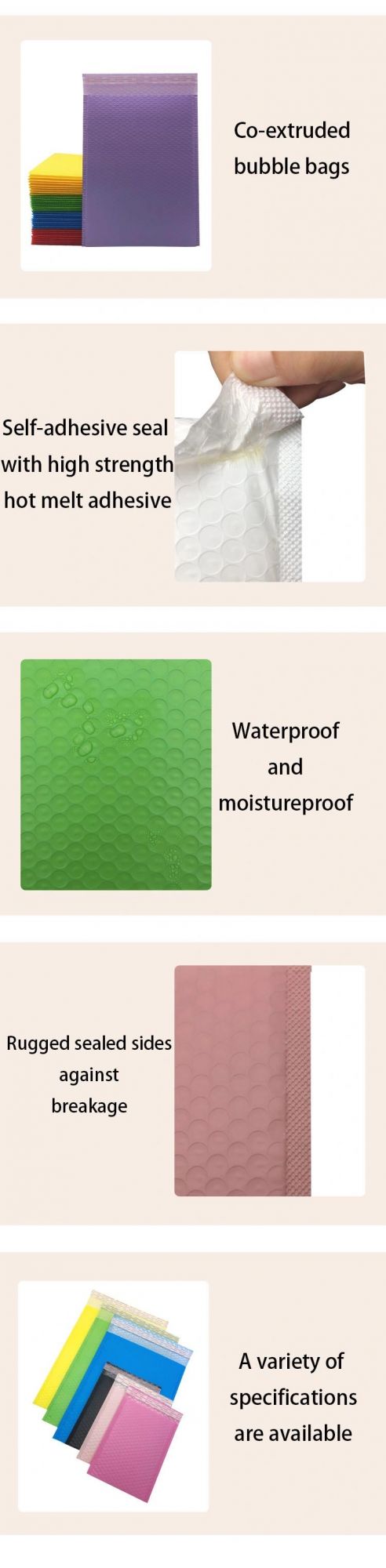 Custom Printed Multi-Size Co-Extruded Bubble Mailer for Make up