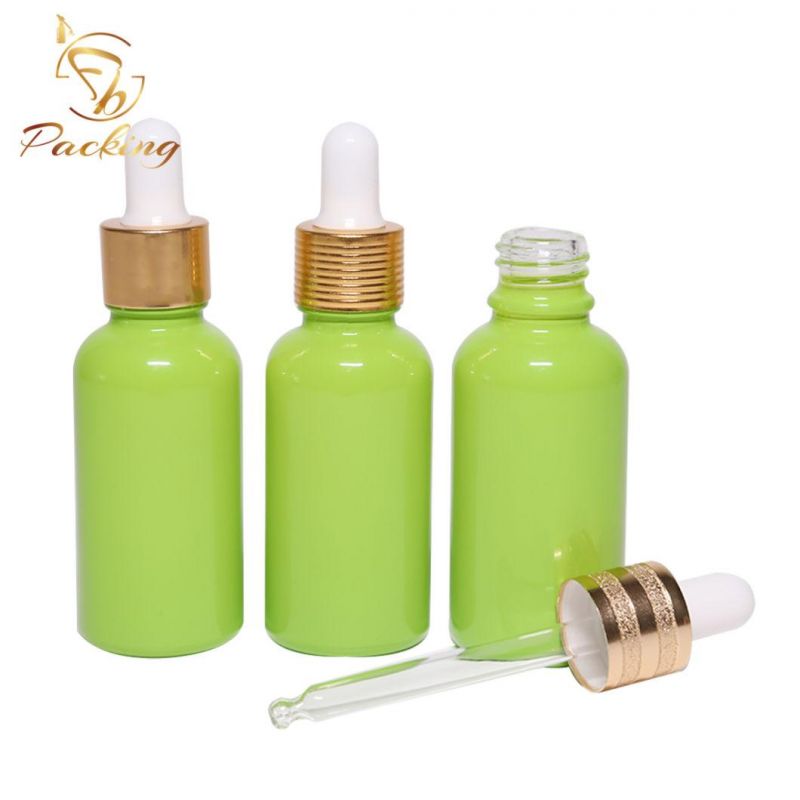Spray Painting Customized Green 30ml Dropper Glass Bottle for Kinds of Face Serum Oils