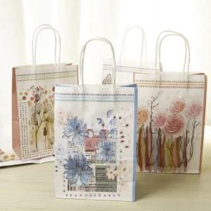 Flower Kraft Paper Gift Bag Festival Paper Bag with Handles Kids Birthday Party Souvenir Bags