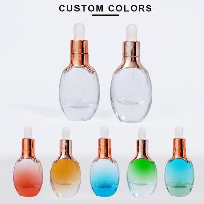 Luxury 15ml 30ml 1oz Clear Face Skincare Essence Essential Oil Serum Dropper Glass Bottle with Gold Dropper Pipette