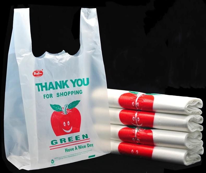 Printed and Plain Plastic Shopping Bags, High Density T-Shirt Bag, Food Bag for Restaurant