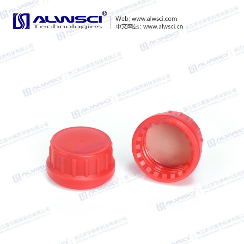 Alwsci 45mm Red PP Tamper-Evident Cap with Septa for 200ml Amber Storage Bottle