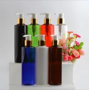 250ml Pet Plastic Cosmetic Shampoo Lotion Pump Bottle with Gold and Silver Lotion Pump