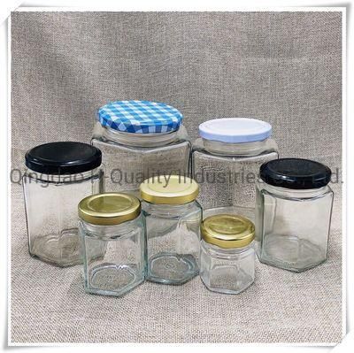 Six-Sided Glass Bottle, Honey Bottle, Pickles Bottle, Coffee Bottle with Cap