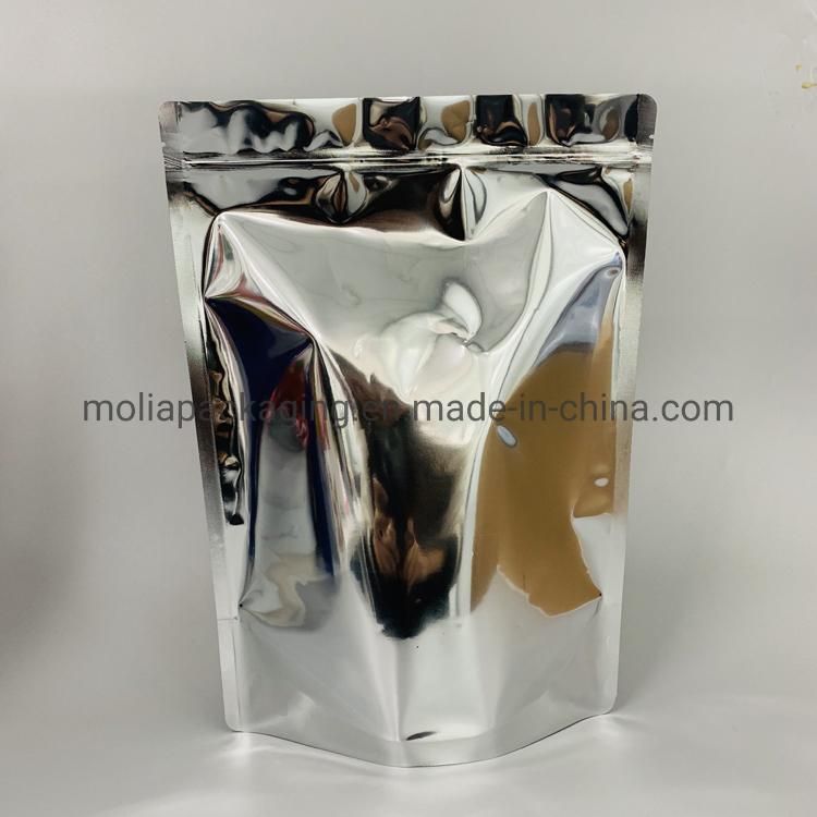 Silver/Clear 4mil Reclosable Mylar Foil Ziplock Bags Stand up Food Pouches Bags Bulk Food Storage Candy Zipper Bags