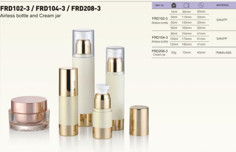 Empty Refill Cosmetic Package 15ml 30ml 50ml 100ml Gold Shine Airless Bottle with Gold Pump Cap for Lotion Cream Serum