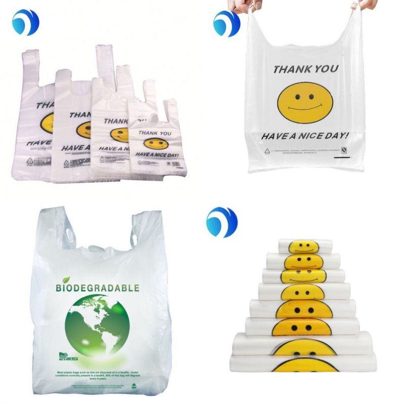 PLA Pbat Cornstarch HDPE LDPE Polyethylene Biodegradable Compost Plastic Custom Printing Recycled Materials Vest Supermarket Packaging Shopping T-Shirt Bags