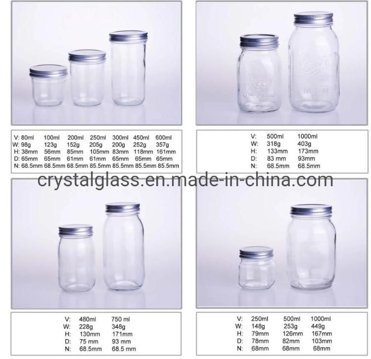Wide Mouth Ice Cream Glass Mason Jar 220ml 380ml 500ml 750ml