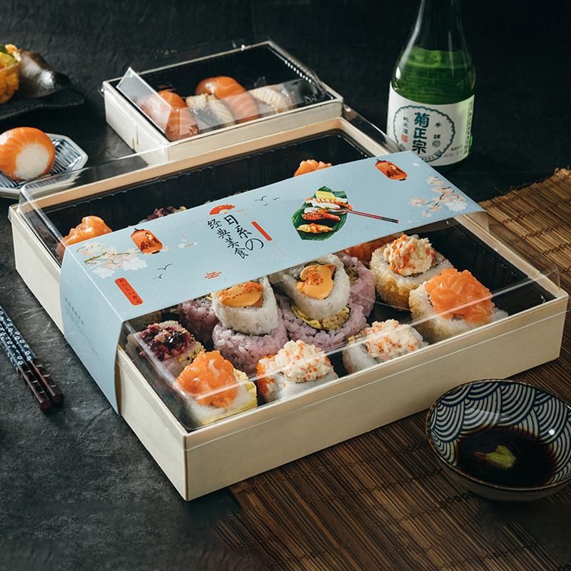 Singe Paper with Double Lamilated Wood Box for Sala Sushi Food Take Away Package