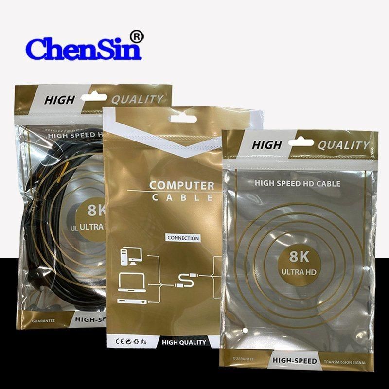 8K Golden HDTV Computer Cable Plastic Package USB Zipper Bags