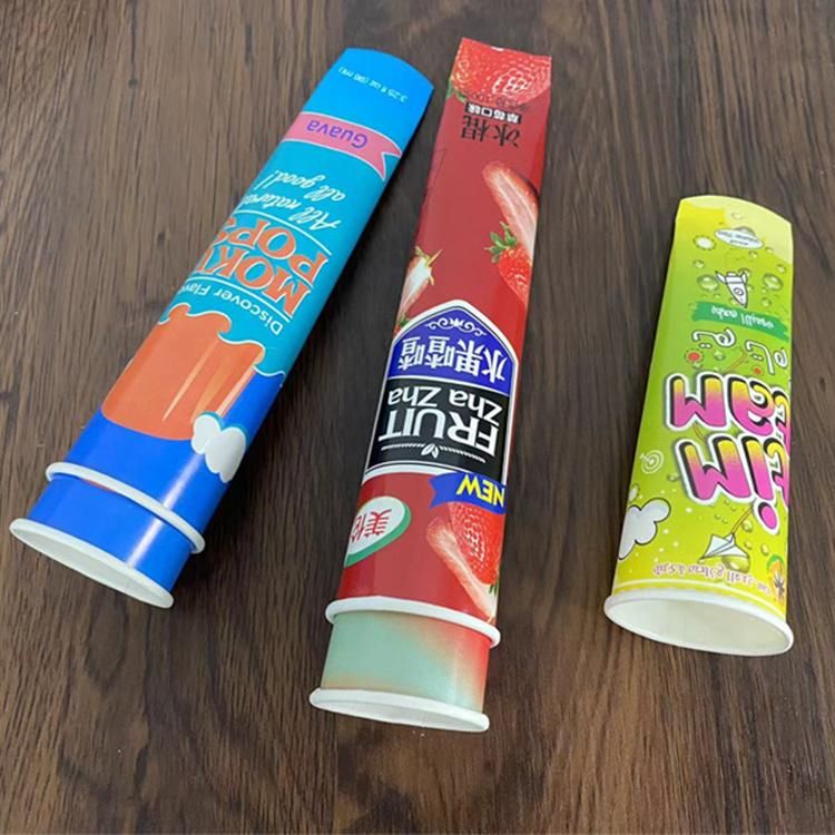Custom Paper Ice Cream Calippo Tube with Plastic Lid for Ice Pops