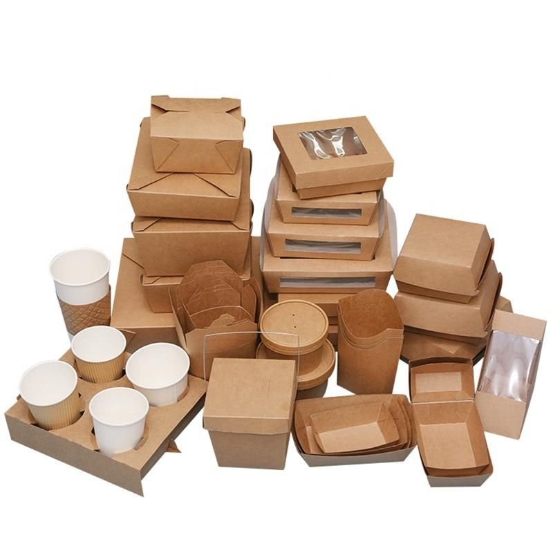 5% off Cardboard Burger Box Kraft Paper Hamburger Box for Fast Food Takeaway Packaging