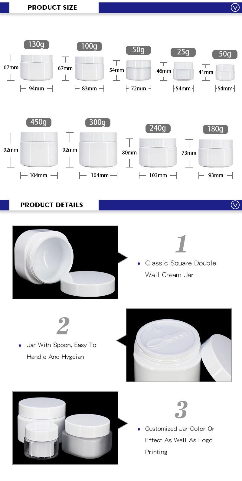 50 Ml 100 Ml 8 Oz 300 Ml 450 Ml Square White Plastic Containers with Lids