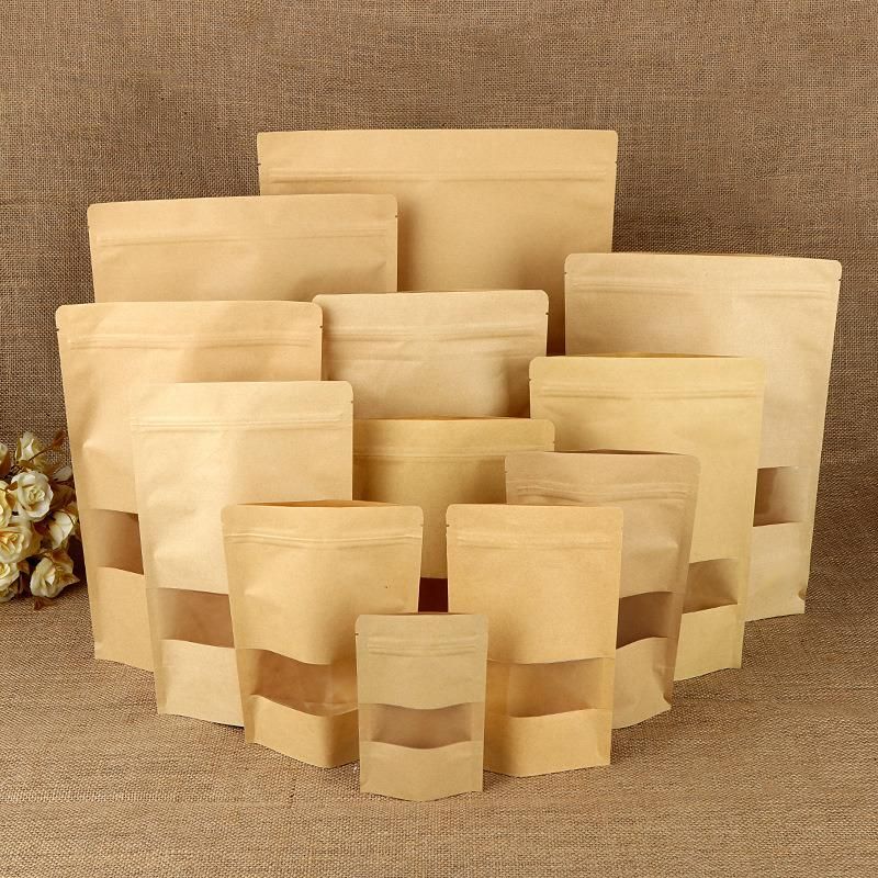 Granola Packing Bag Kraft Finish Stand up Pouch with Window and Zipper