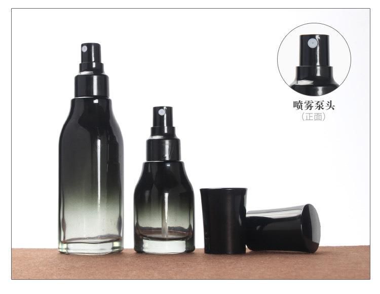 Cosmetic Bottle Black Gradient Squeeze Essence Glass Empty Bottle with Cream Spray Bottle Inside