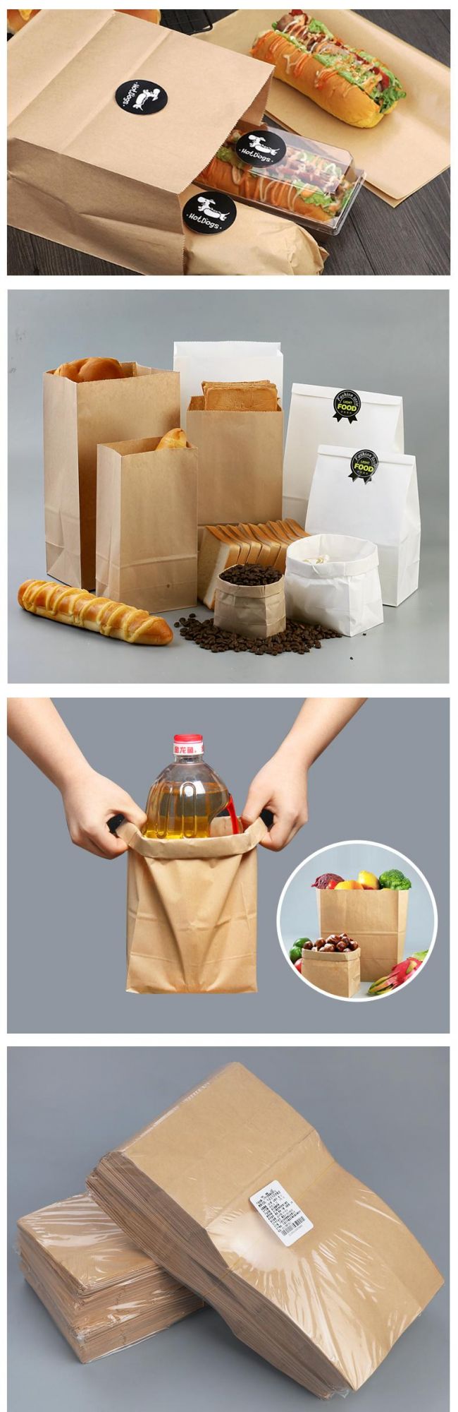 Custom for Food Grade Kraft Paper Bag Recycled Brown Paper Bag with Logo Printed Kraft Paper Bag