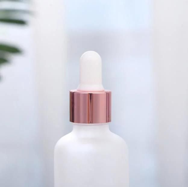 20ml 30ml 50ml Frosted White Essential Oil Glass Dropper Bottle with Rose Gold Cap