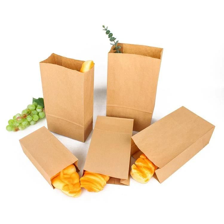 Wholesale Flat Bottom Brown Kraft Paper Bag Bread Hamburger Bag