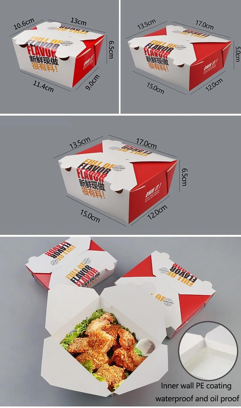 Custom Logo Printing Food Take Away Food Grade Brown Kraft Paper Lunch Box Chicken Packaging Box