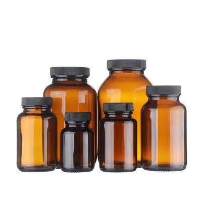 High Quality 150ml 250ml Wide Mouth Amber Empty Luxury Safety Pharmaceutical Medical Capsule Glass Pill Bottle
