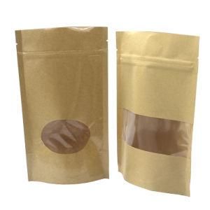 Stand up Brown Kraft Paper Resealable Food Storage Pouch Packet with Window