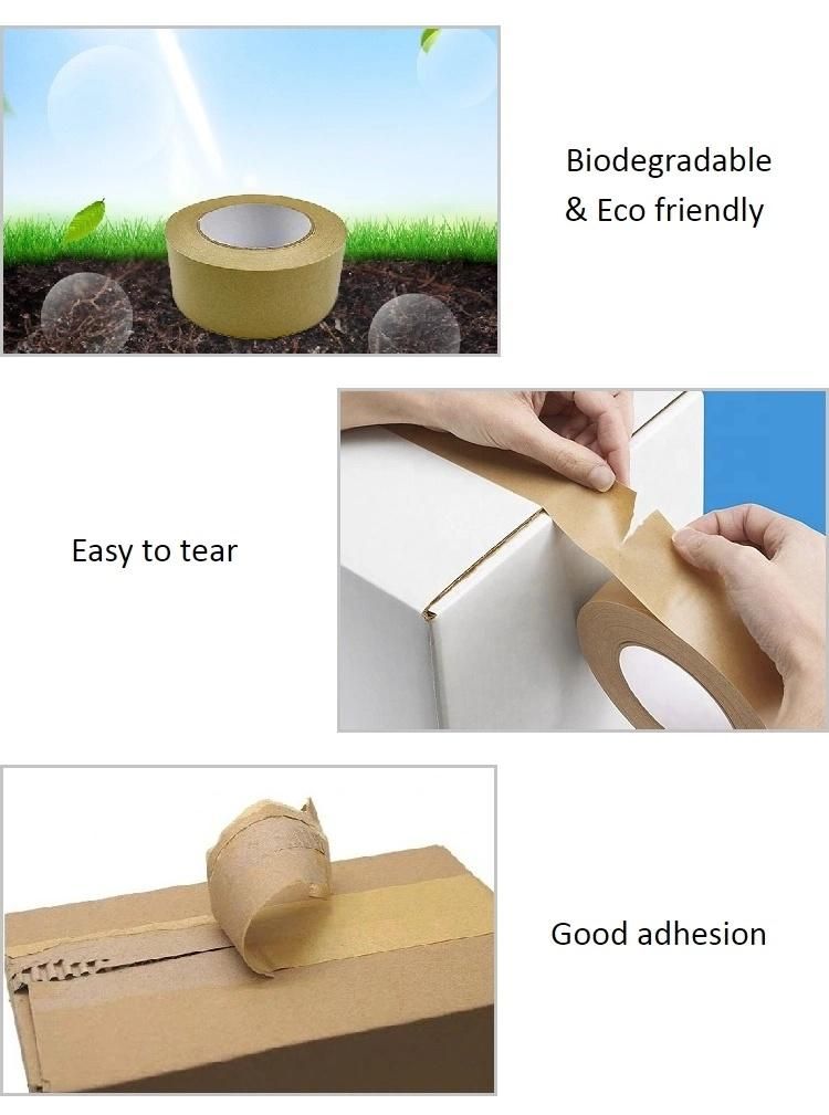Custom Wholesale Free Sample Eco Friendly Adhesive Rubber Glue Printed Writable Recycled Kraft Reinforce Paper Tape