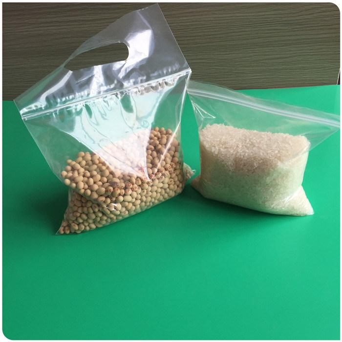 Recycled LDPE Plastic Waterproof Zip Lock Bag for Soybean Packaging with Die Cut Handle