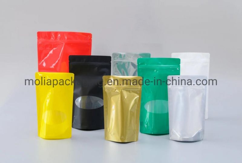Factory Customized Plastic Bags/Stand up Sealing Bags Food Grade with Zipper and Tear Notches/Clear Oval Windows
