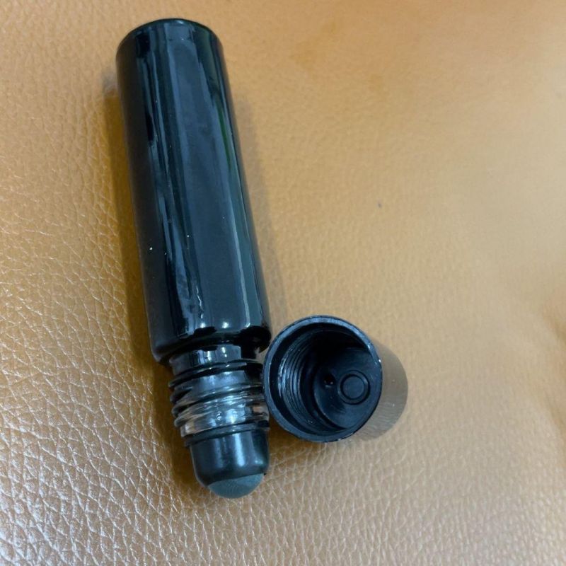 10ml Shiny Black Painted Metal Roller on Glass Bottle with Black Aluminum Cap Glass Deodorant Roll on Bottle