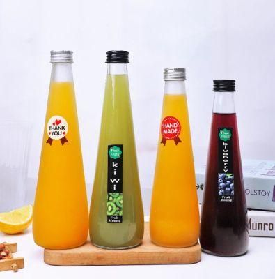 Free Sample Cone Design Clear Juice Wine Beverage Glass Bottle 330ml 500ml Wholesale
