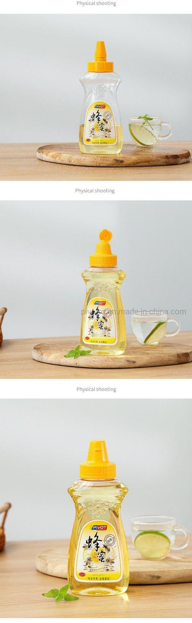 800g Food Grade Pet Honey Squeeze Bottle with 45mm Lids for Honey Products