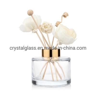 Decorative 200ml Aromatherapy Bottle Round Shaped Clear Reed Diffuser Glass Bottle with Cap