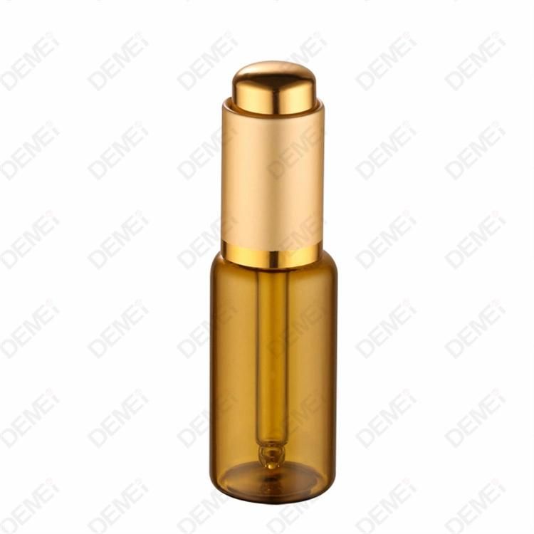 2ml-10ml Wholesale Cosmetic Packaging D16.4mm Stright Round Clear and Amber Serum Essential Oil Tube Glass Bottle with Gold Aluminum Press Button Dropper Cap