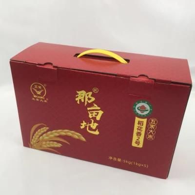 Luxury Customized Good Quality Sliver Artpaper UV Printing Packaging Color Box with Red Plastic Handle for Food Product