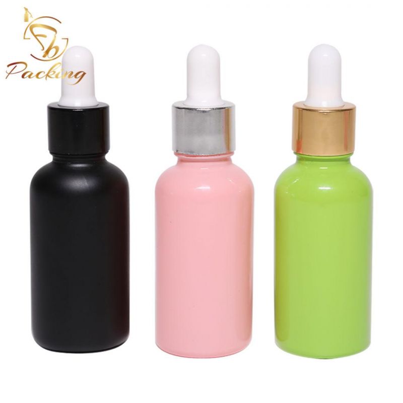 Spray Painting Customized Green 30ml Dropper Glass Bottle for Kinds of Face Serum Oils