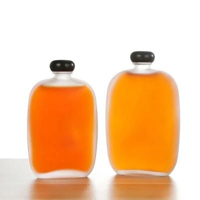 200ml 250ml 500ml Frosting Empty Flat Glass Beverage Juice Drinking Bottle with Cap