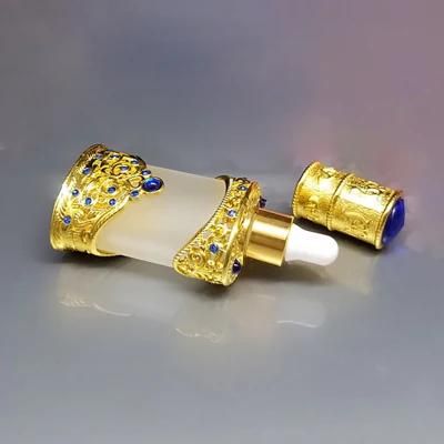 in Stock Ready to Ship 12ml Golden Zinc Alloy Metal Bottle for Perfume Oil with Jewel Fragrance Bottle