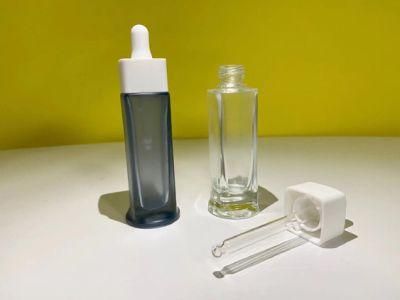 Custom Color Frosted Glass Dropper with Square Body for Personal Care Cosmetic Packing 30ml