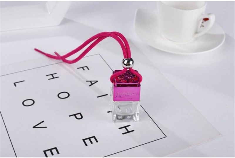 6ml Wholesale Square Shape Metal Cap with Rope Glass Refill Empty Car Perfume Diffuse Hanging Bottle