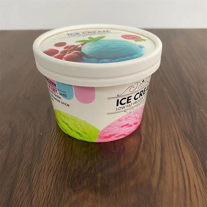 92*80*61mm 8oz Double PE Ice Cream Paper Bowl with Paper Lid