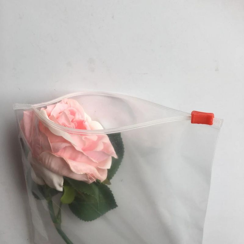 LDPE Transparent Plastic Packaging Slider Zip Bag with Red Sliding Block