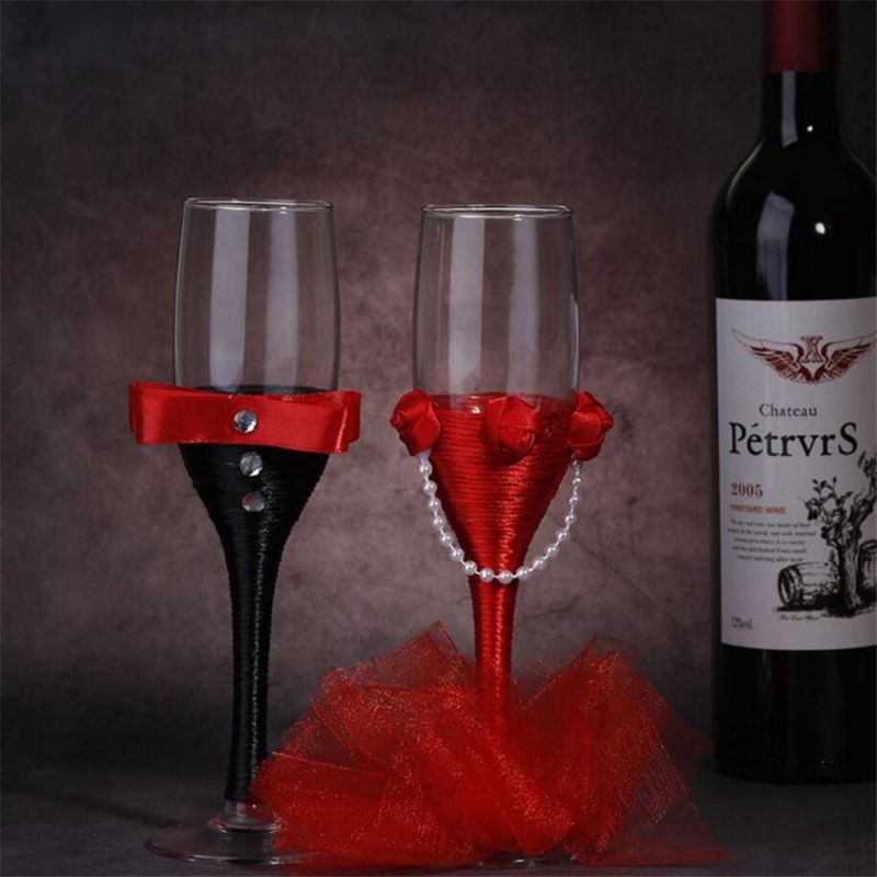 Heat-Resistant Anti-Slip Wedding Bride Groom Wine Goblet Glass Cup Cover