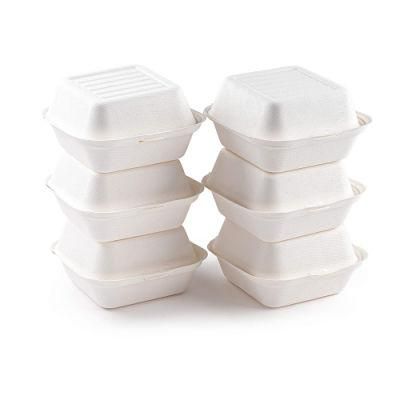 6inch Biodegradable Food Container Box Sugarcane Paper Pulp Burger Packaging Box