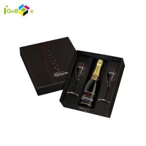 Black Printed Paper Wine Glass Packaging Boxes with Insert