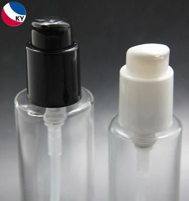Cosmetic Packaging 80ml Round Flat Shoulder Glass Bottle with White Self Lock Pump